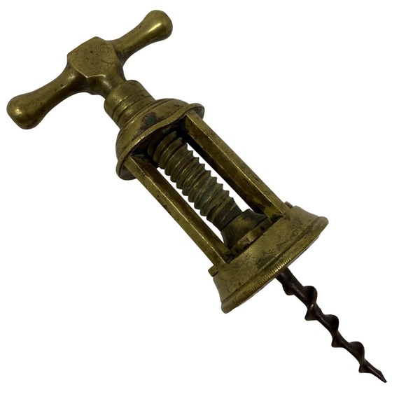 The Unbranded Brand Other - Antique Brass Mechanical Corkscrew Wine Bottle Opener T-Bar Open Frame Design
